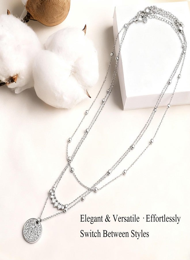 PEOCEFOY Silver Layered Necklaces for Women, Dainty Silver Plated Stackable Choker Necklaces, Trendy Coin Chain Pendant for Holiday Jewelry Gift - Image 2